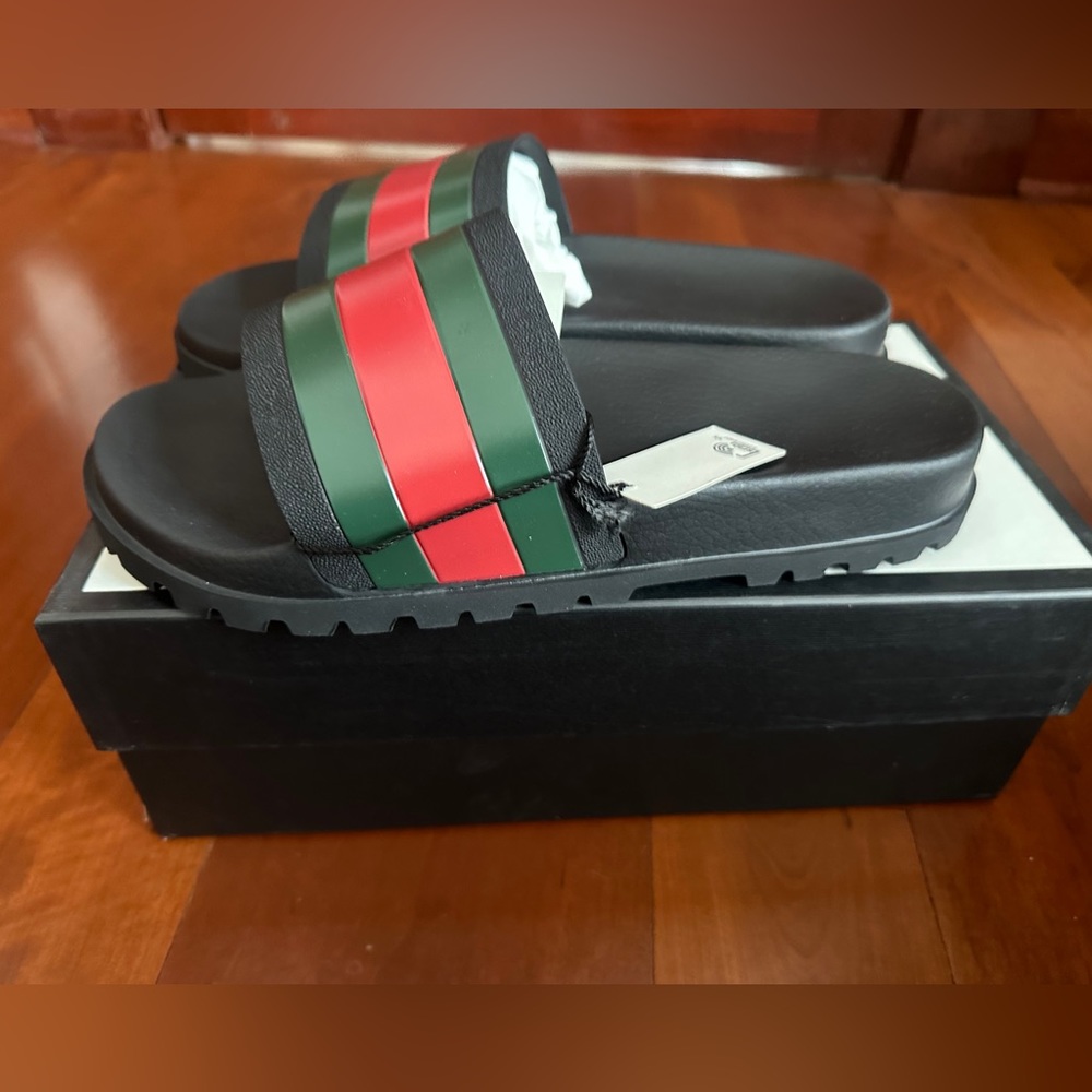 Gucci Men’s Web Rubber Slide Sandal
